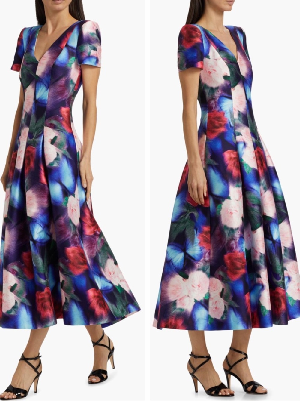 Badgley Mischka Women’s Floral Fit & Flare Cocktail Midi Dress with Pockets NEW